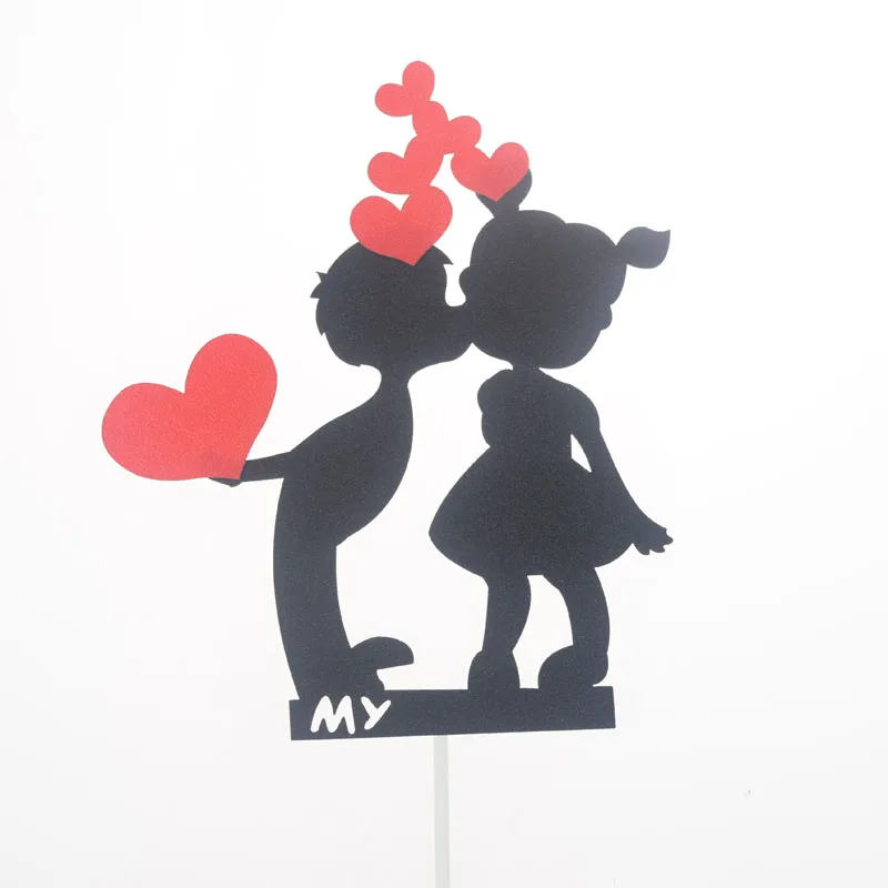 케이크 토퍼 레드 하트 플래그, DIY 생일 웨딩 발렌타인 데이 기념일 장식, 파티 컵케이크 베이킹 장식, 블랙