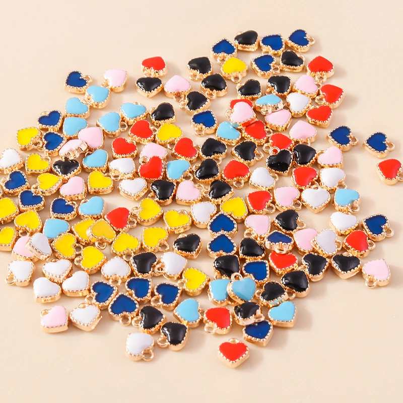 30pcs 8*9mm 7 Color Metal Enamel Small Mini Heart Charms Gold Plated Love Pendants For DIY Bracelet Necklace Jewelry Making