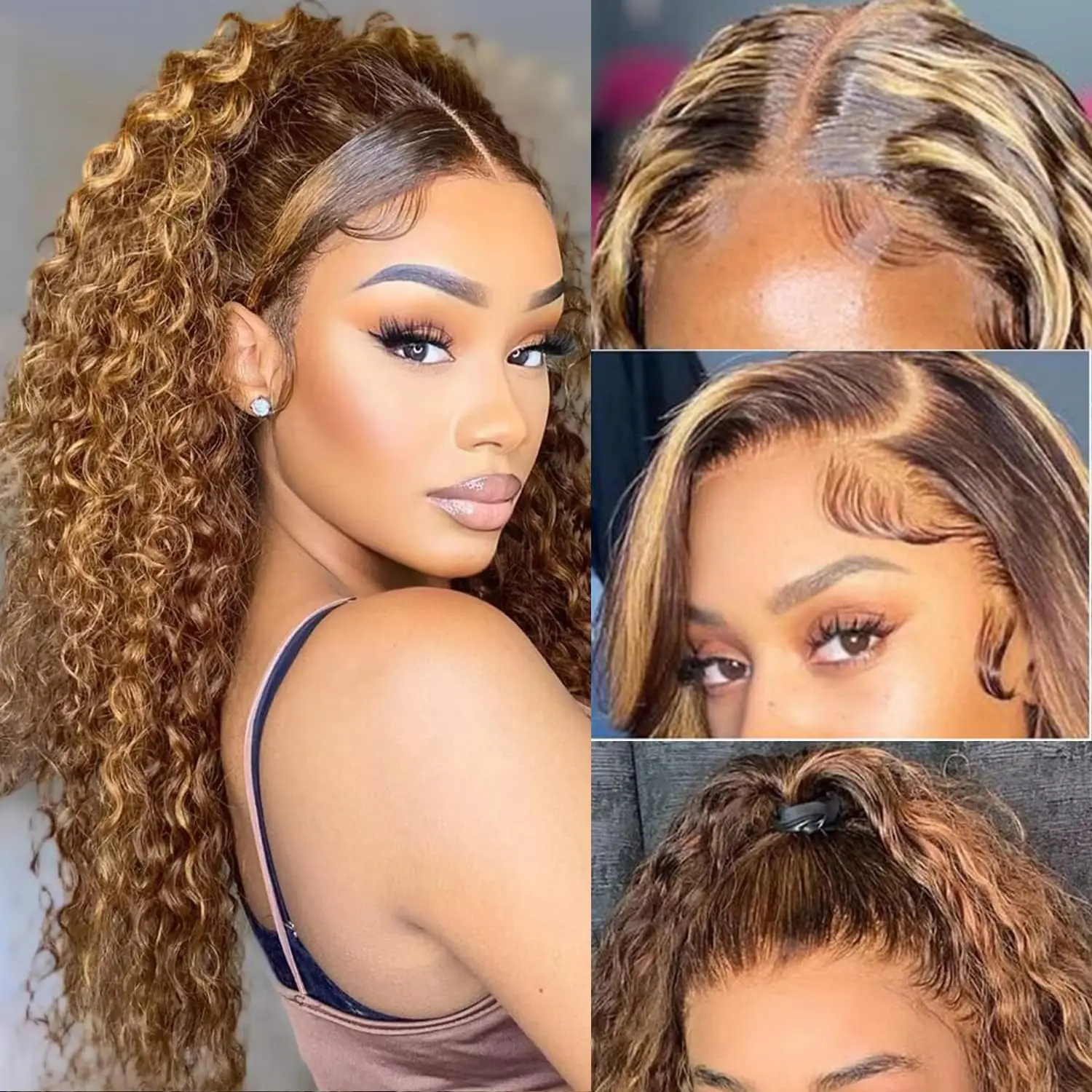 

4/27 Highlight Ombre Glueless Deep Wave 13x4 Lace Front Wigs Human Hair Water Wave Curly Lace Frontal Wig For Women