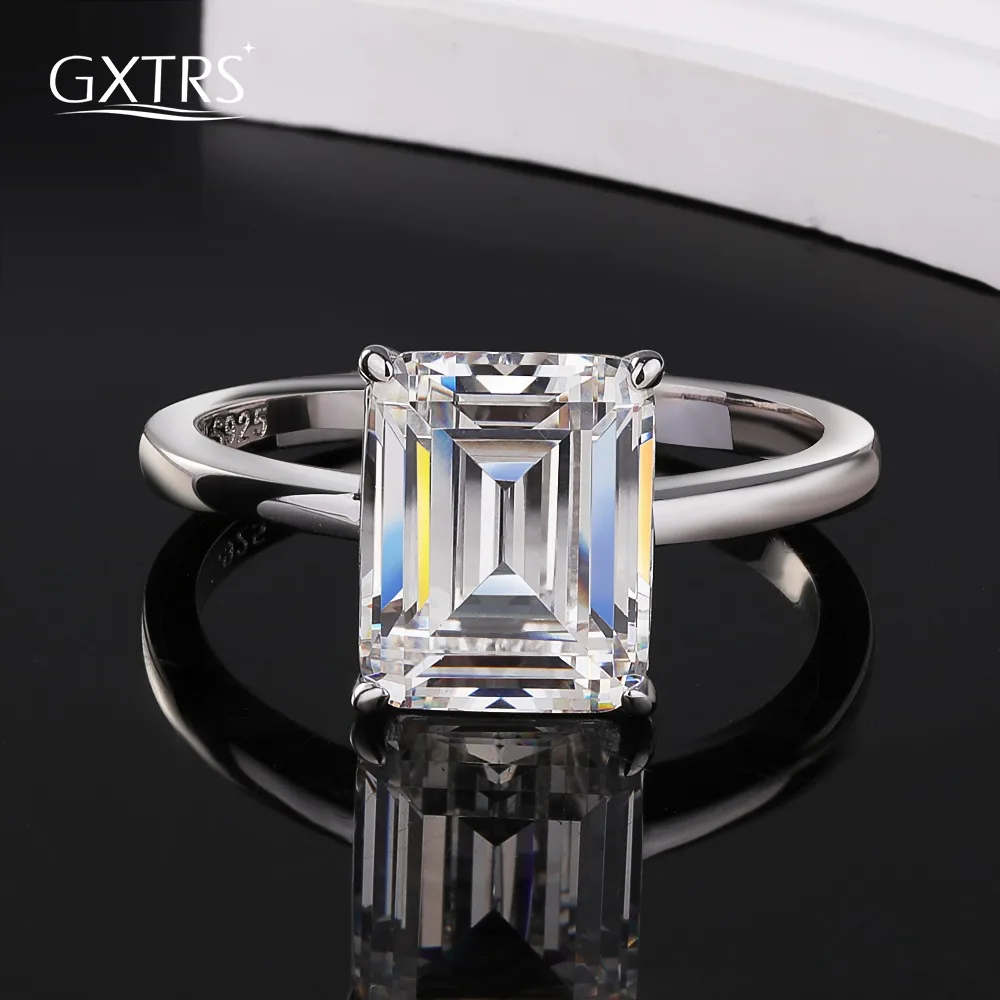 

GXTRS 4CT Emerald Cut Moissanite Rings Women S925 Silver Lab Diamond Engagement Wedding Band 18K Plated Fine Jewelry Certified