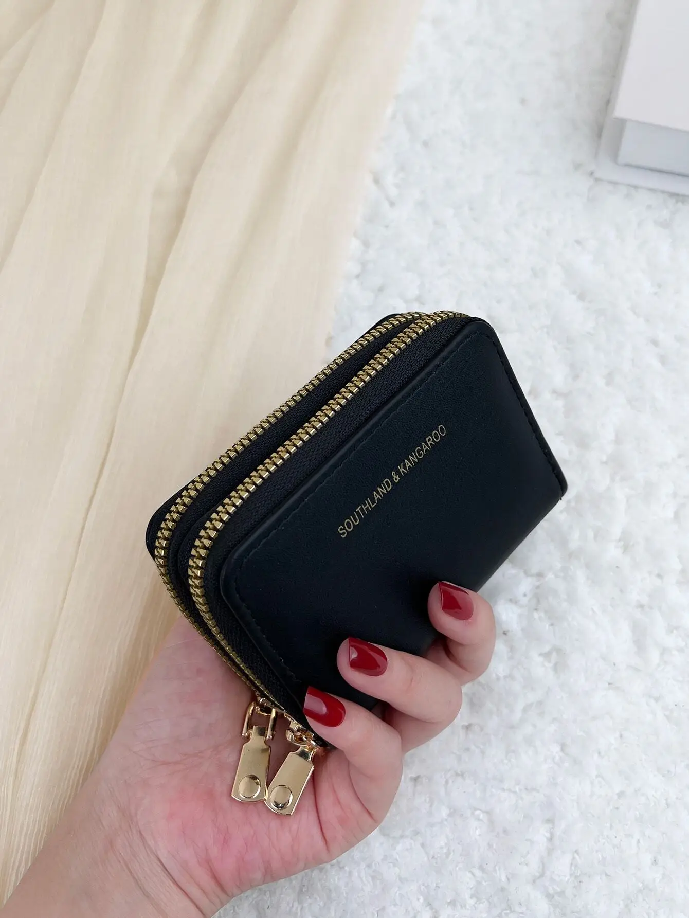 

SOUTHLAND&KANGAROO Double Zipper Versatile Coin Wallet Letter Graphic Card Holder Multi-Card Card Organizer For Storage Credit C