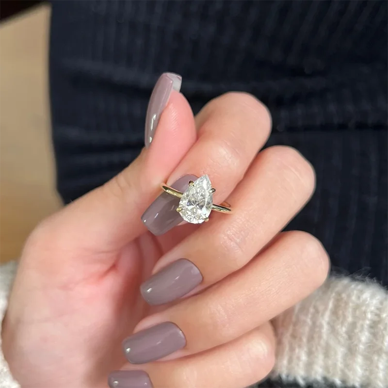 Pear Shaped 925 Sterling Silver 1ct 2ct 3ct Moissanite Engagement Ring for Woman Gold Plated Christmas Day Gift with Certificate view 6