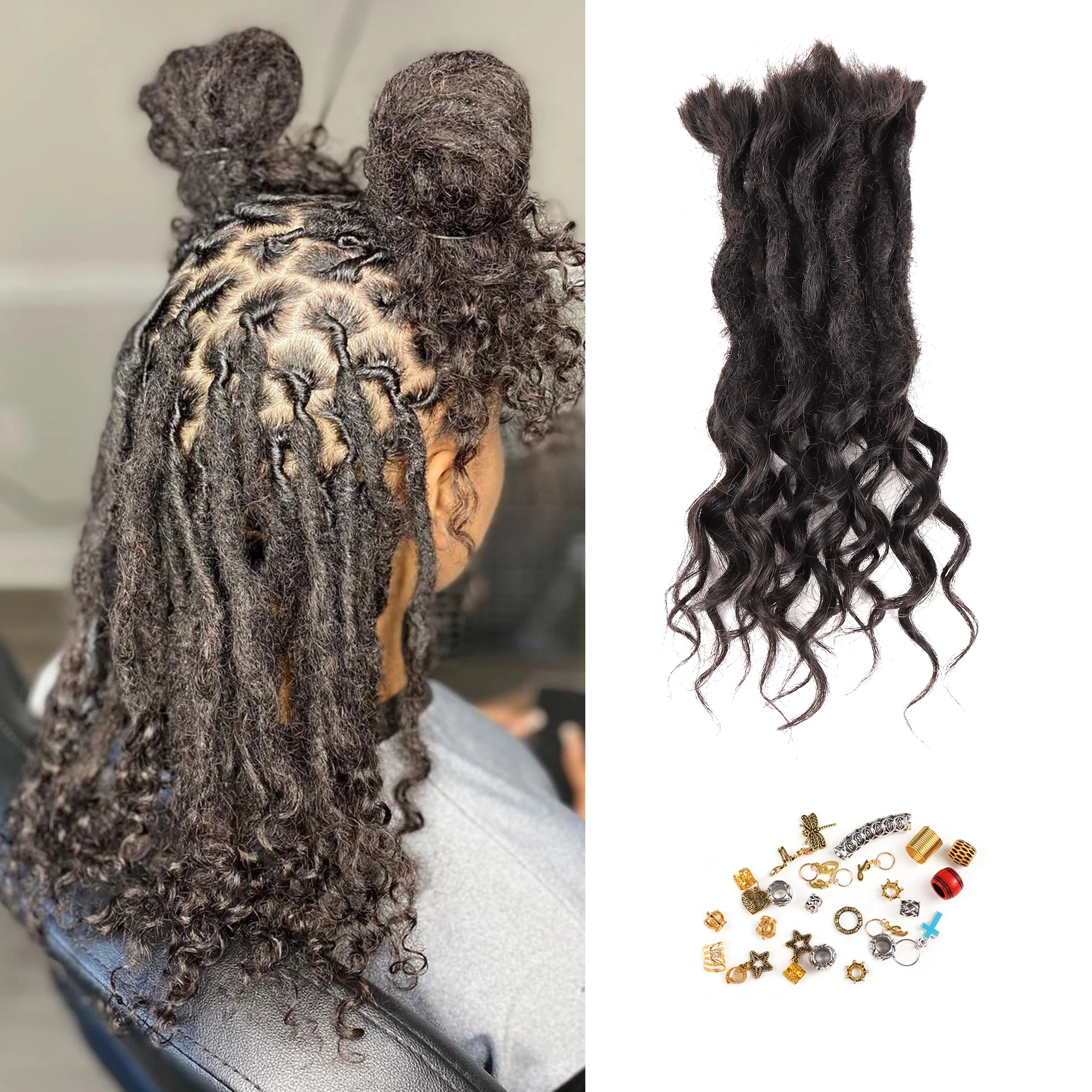 Human Hair Dreadlocks Extensions Freego Curly In the End 0.6cm Thickness Real Human Hair Full Head Handmade Can Be Dye ad bleach