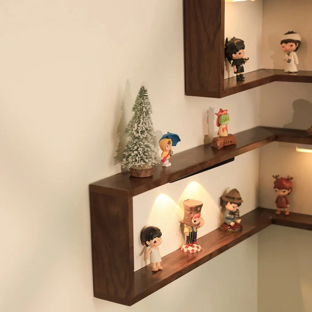 Wall 90 Degree Corner Bookshelf Suspended Wall Decoration Rack Living Room Wall Corner Storage Holder Without Light