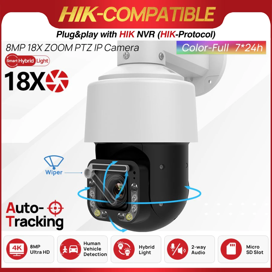 4.5 Inch 4K 18X Zoom Speed Dome Camera 8MP PoE Built-in Mic Speaker Outdoor Shutter Video Surveillance IP66 HIK Protocol