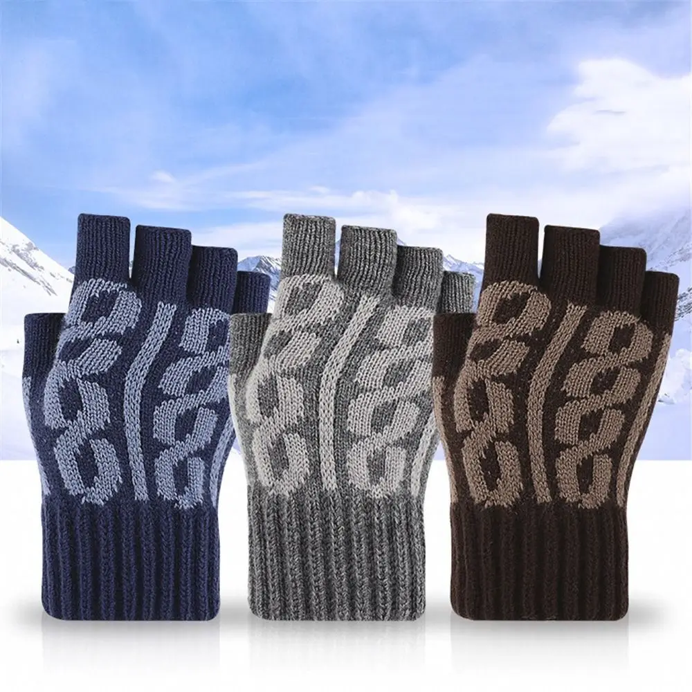 

Fashion Warm Knitted Fingerless Gloves Thick Windproof Cold Proof Half Finger Gloves Elastic Short Mittens for Writting Office