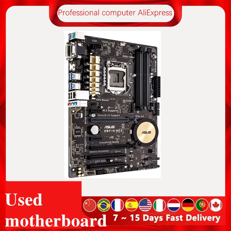 For Asus Z97-K R2.0 Desktop Motherboard Z97 LGA 1150 For Core i7 i5 i3  SATA3 USB3.0  Original Used Mainboard