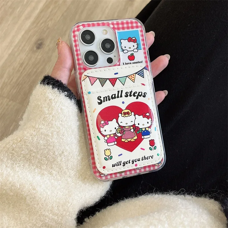 Cute Sanrio Hello Kitty Phone Case For iPhone 15 14 13 12 11 Pro Max Clear Cover Magnetic Wallet Magsafe Wireless Charge Funda