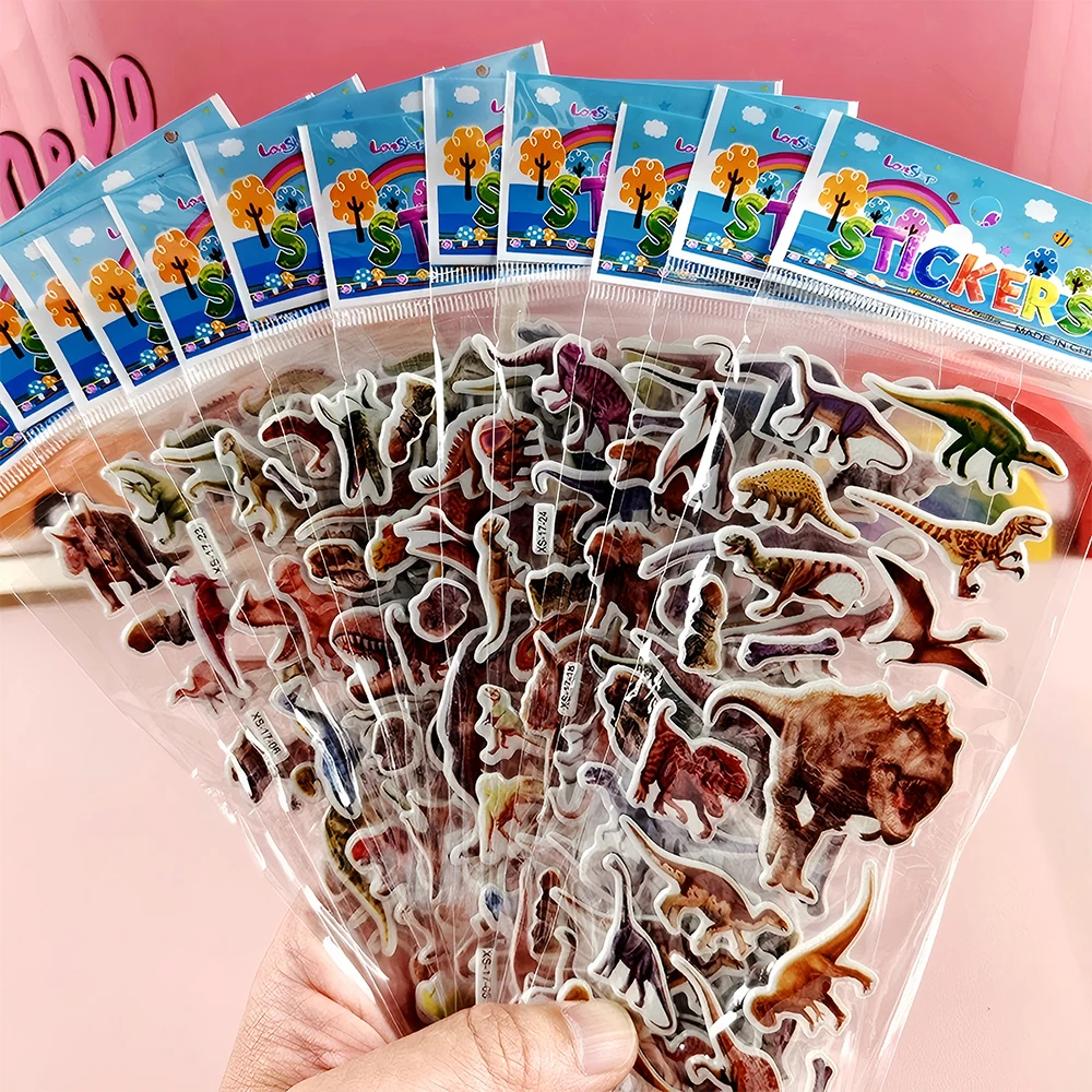 12 個クールな漫画恐竜 3D ふっくらステッカー面白いバブルデカール DIY スクラップブックラップトップ電話子供テーマパーティー装飾用品