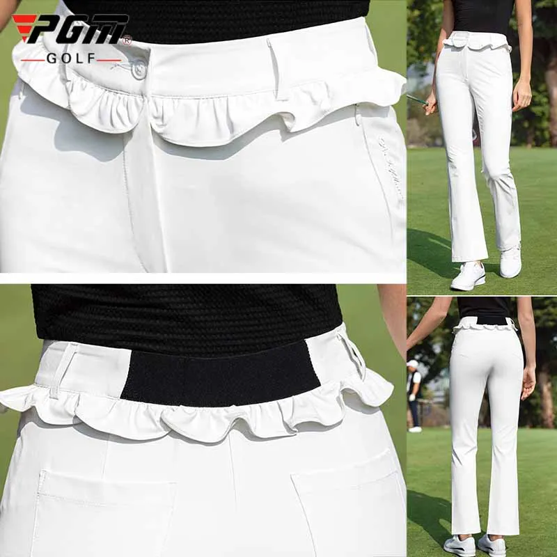 PGM Women Ruffle Golf Pants Breathable Spring Flared Trousers Slim Elastic Casual Golf Ball Pants Solid Soft Sweatpants XS-XL
