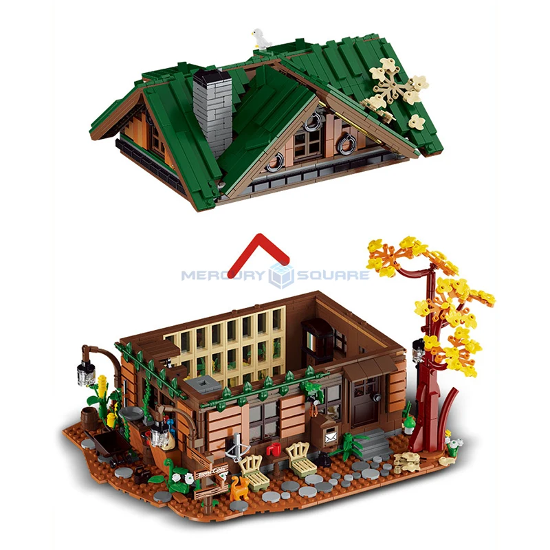 Modelo de cabine florestal blocos de construção moc 1004 floresta lodge casa arquitetura modular tijolos ideias criativas presente brinquedo crianças adultos