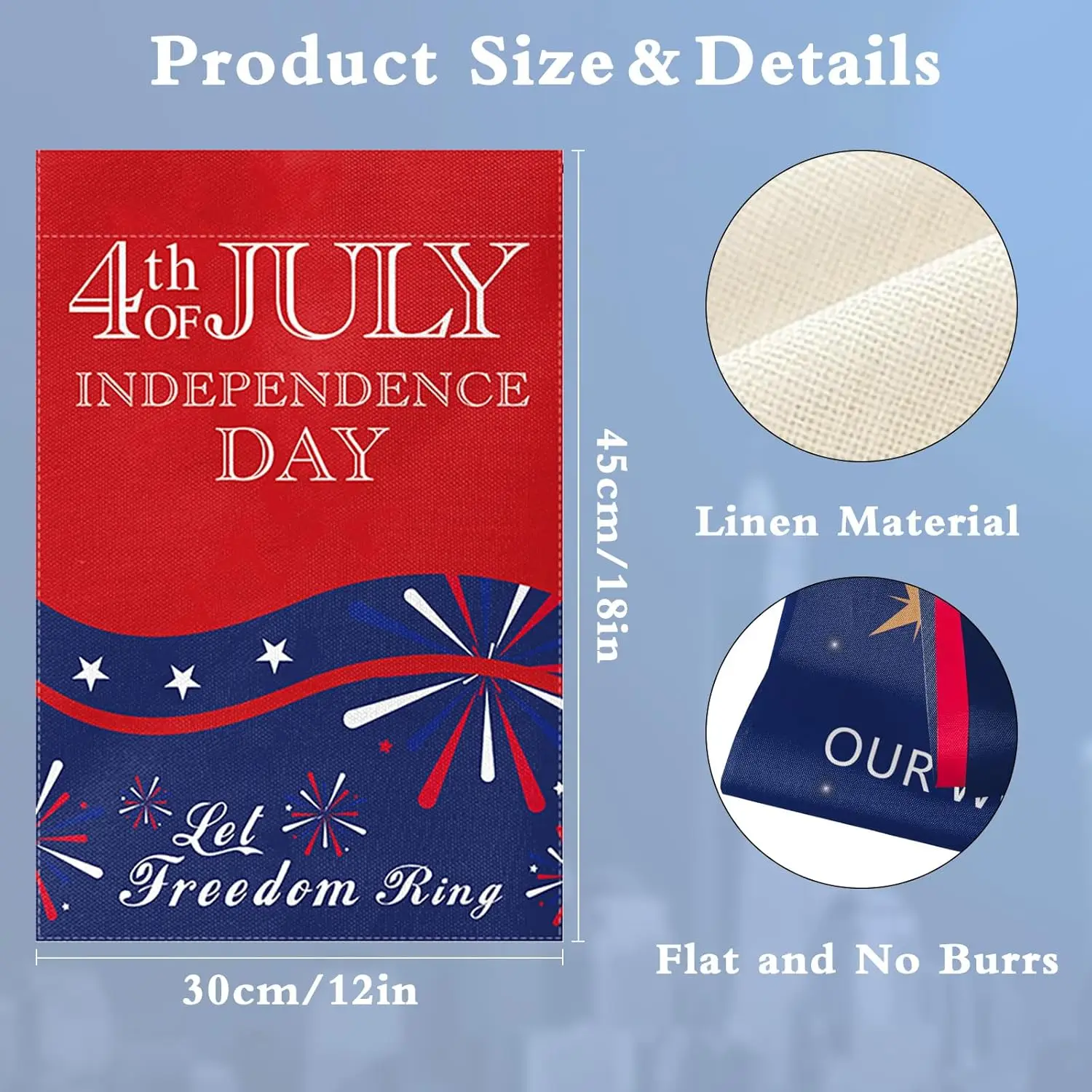 4th of July Garden Flags - 18 x 12 Inch American Independence Memorial Day Linen Fabric Garden Flags, Let Freedom Ring Garde zzo