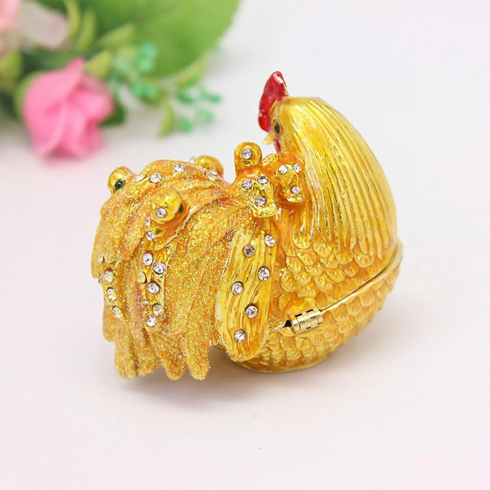 

Trinket Box Enameled Chicken Figurine Jewelry Box Storage Holder Hen Sculpture