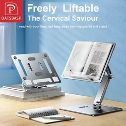 Oatsbasf-Soporte de aluminio para ordenador portátil, altura de elevación libre, escritorio de lectura ajustable multiángulo con Base plegable, soporte de escritorio para Notebook