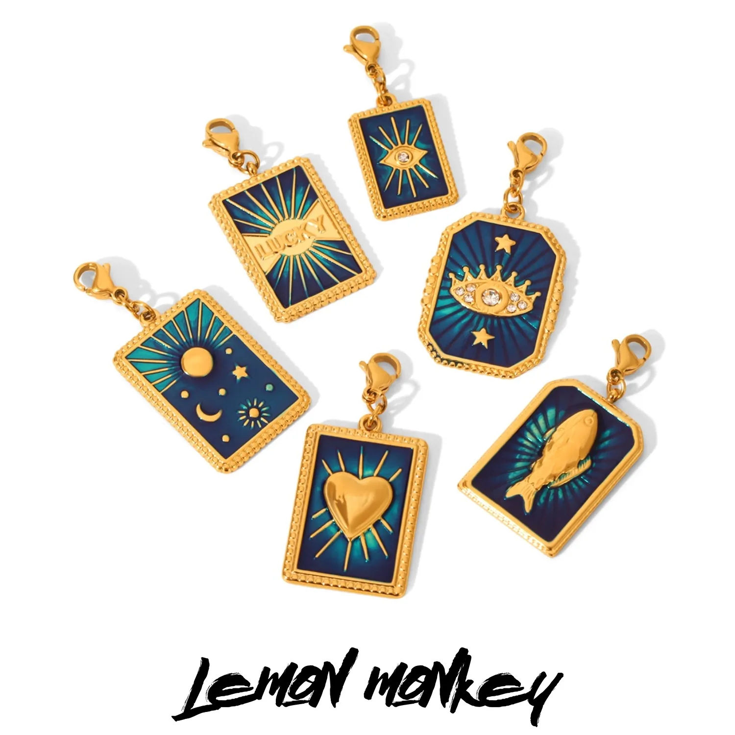 

DIY stainless steel tarot charm pendant 18k gold-plated star moon heart necklace bracelet bag accessory