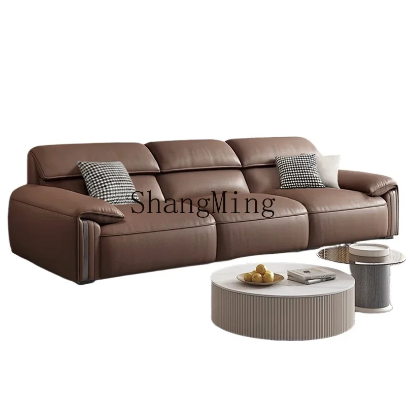 

XMH leather sofa modern simple living room sofa small apartment multi-person straight row elephant ear sofa