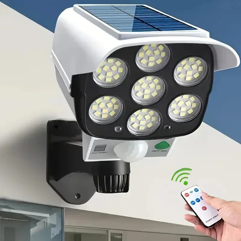 Solar Dummy Camera Security Light Motion Sensor Activated LED Lamp Remote Controlled Waterproof Fake Camera Light Outdoor Wall