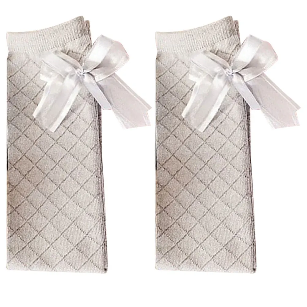 

Girls Bowknot Rhombus Stockings Grey Soft Durable Anti Slip Above Knee Stockings for Dressing Performance
