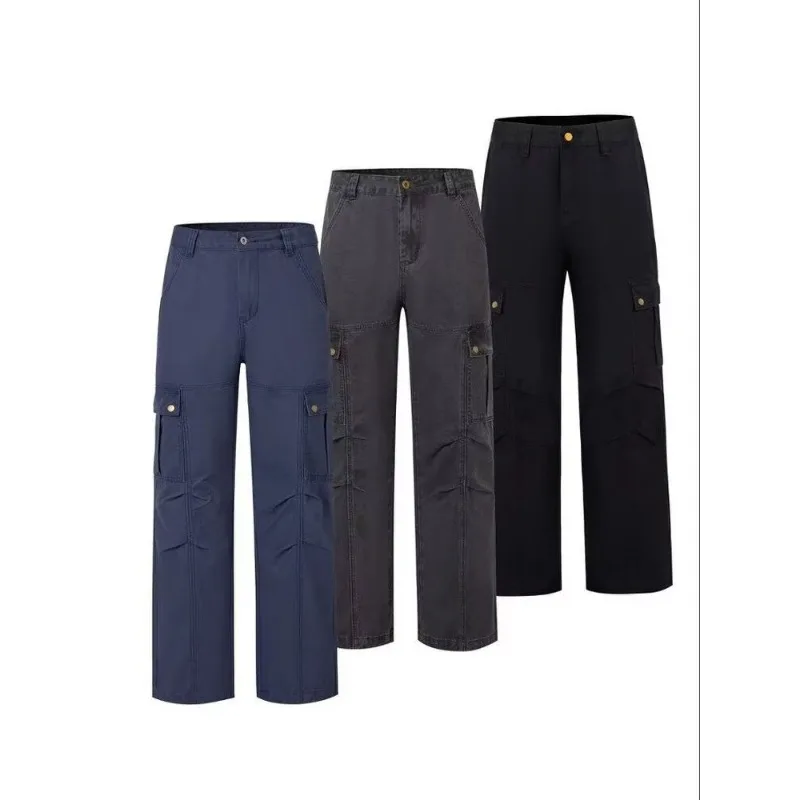 Autumn New Oversized Straight Cargo Jeans For Men American Vintage Unique Design Loose Slim Fit Versatile Casual Denim Pants