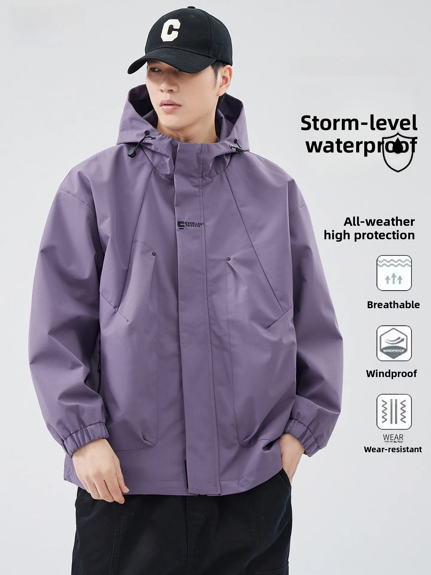 

Men's Spring Autumn Loose Fit Outdoor Soft ell Jaet Windproof Waterproof Workwear Coat Zipped Decorated Hooded ket