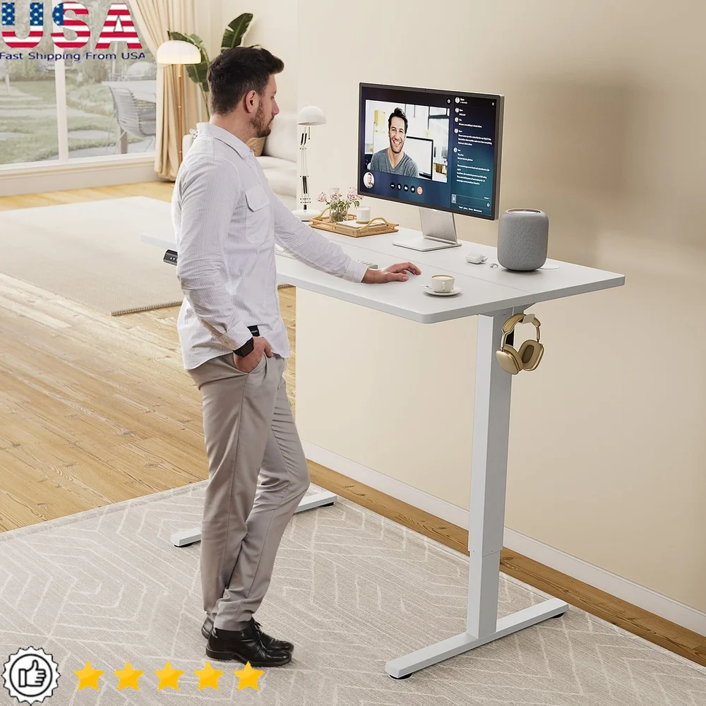

Electric Adjustable Standing Desk 40"x24" Ergonomic Sit-to-Stand Office Desk with Hooks Wire Hole Home Office Gaming