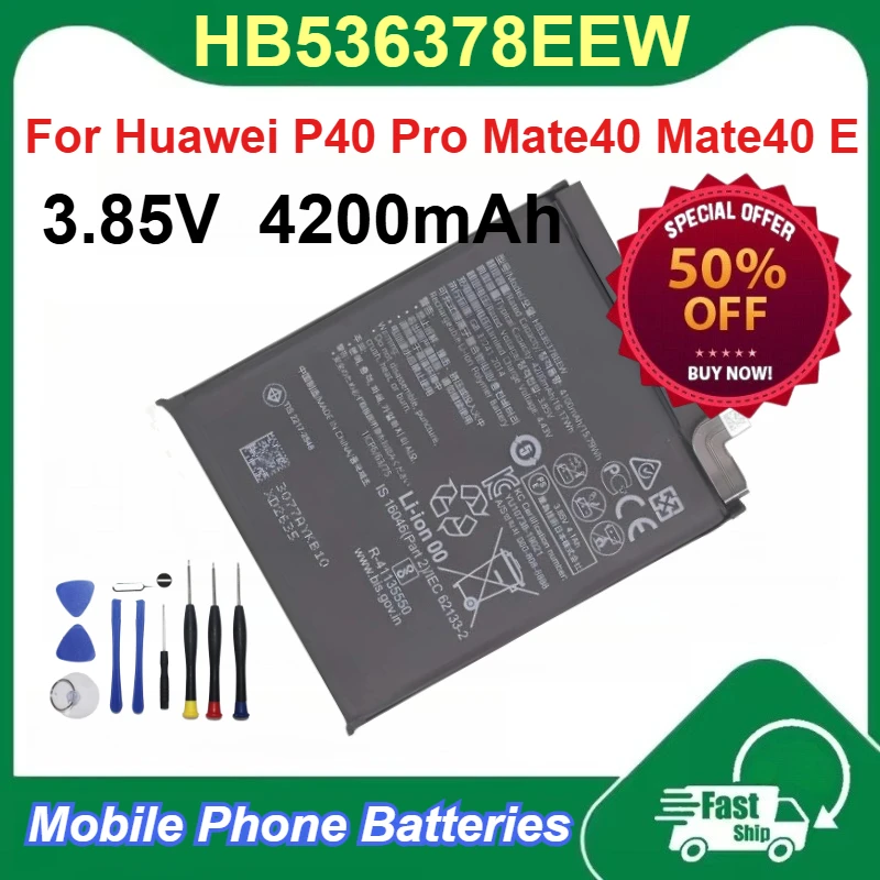 

HB536378EEW 3.85V Li-ion Polymer Battery 4200mAh Capacity for Huawei P40 Pro Mate40 Mate40 E Rechargeable Batteries +Tools