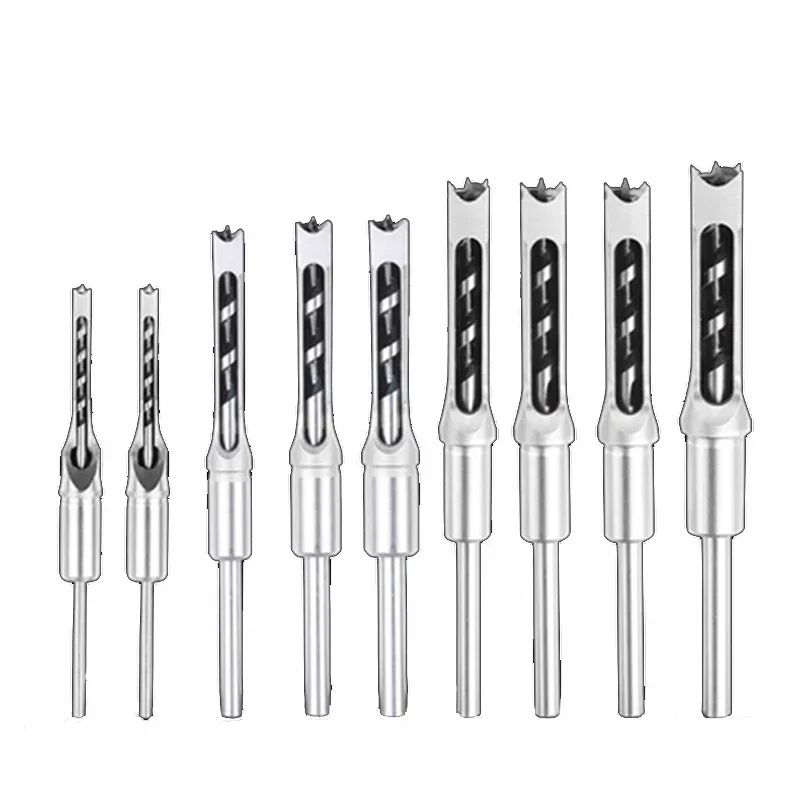 6PCS HSS Twist Drill Bits Square Auger Mortising Chisel  Set  Hole Woodworking  Tools Kit  Extended Saw BH01