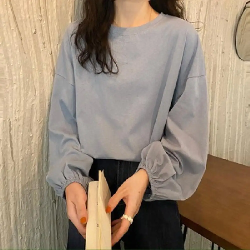 Women Blouse Stylish Women's Round Neck Long Sleeve T-shirt Collection Loose Fit Pullover Tops for Daily Wear Soft for Everyday