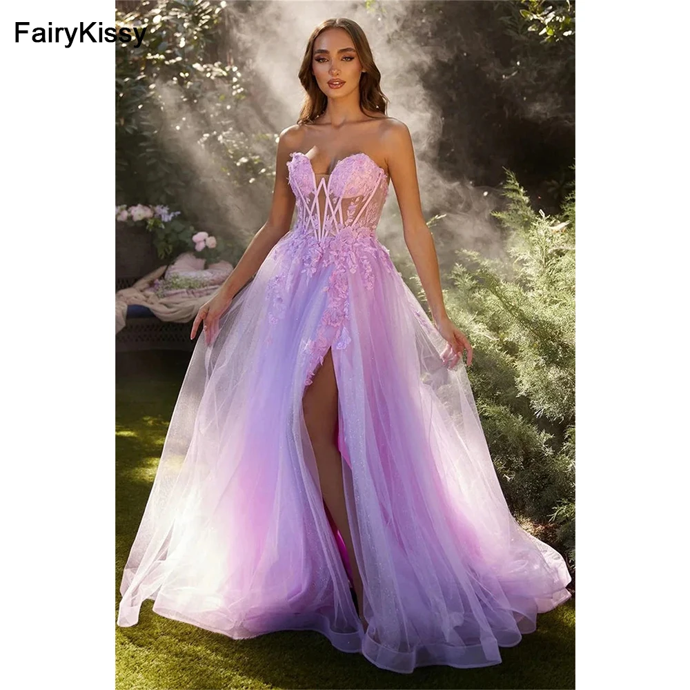 

FairyKissy Lilac Corset Prom Dresses Glitter Tulle Lace Graduate Prom Dress Wedding Party Dresses 2024 Vestidos De Noche