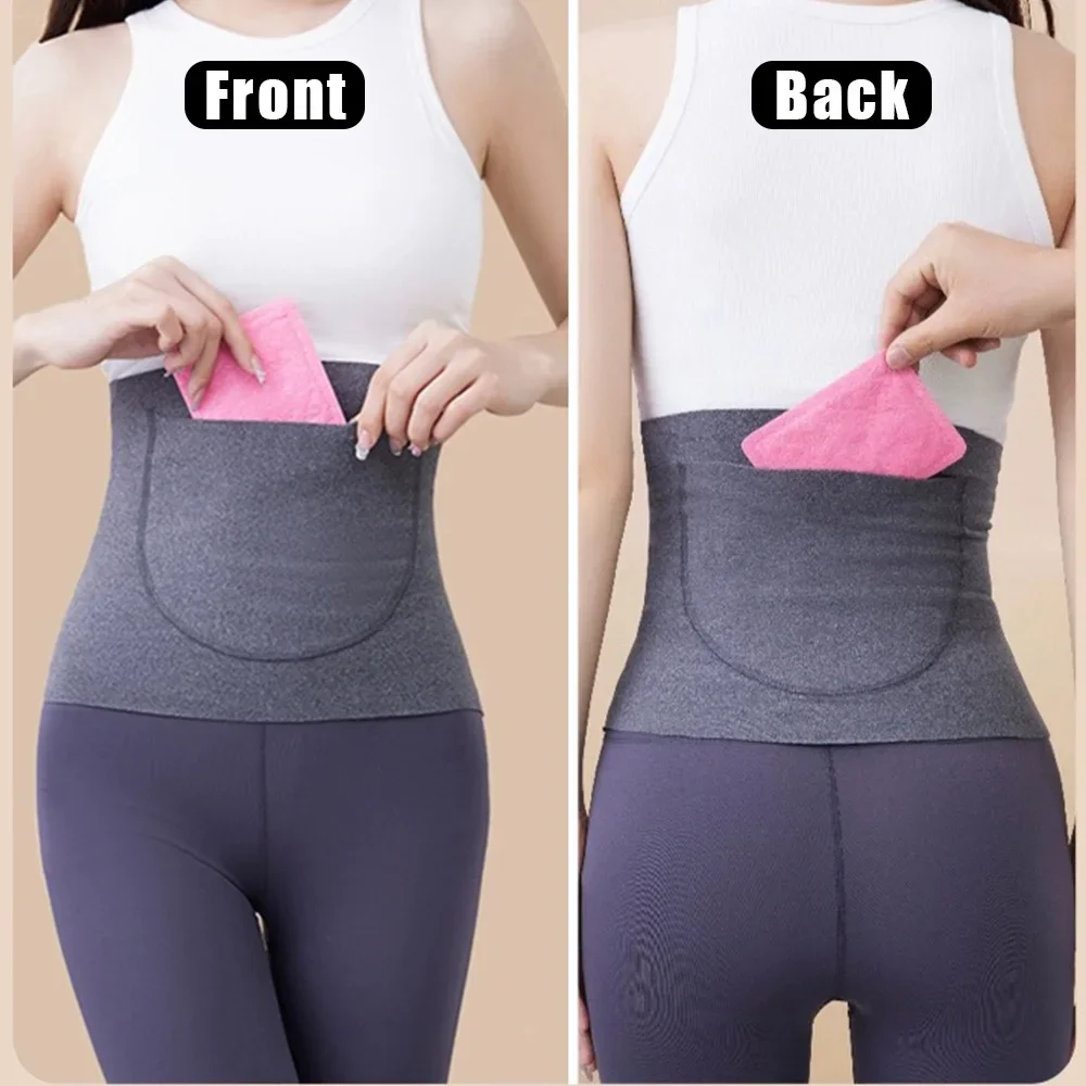 Women Waist Trainer Body Shaper Cincher with Pocket Velvet Warm Belly Support Corset Belt Elastic Abdomen Protecter Waistband