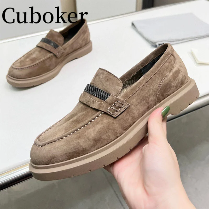 Suede Leather Lazy Loafers Designer Brand Shoes Women Flat Loafers Shoes Casual Shoes Ladies Comfort Driving Walking Shoes Mujer