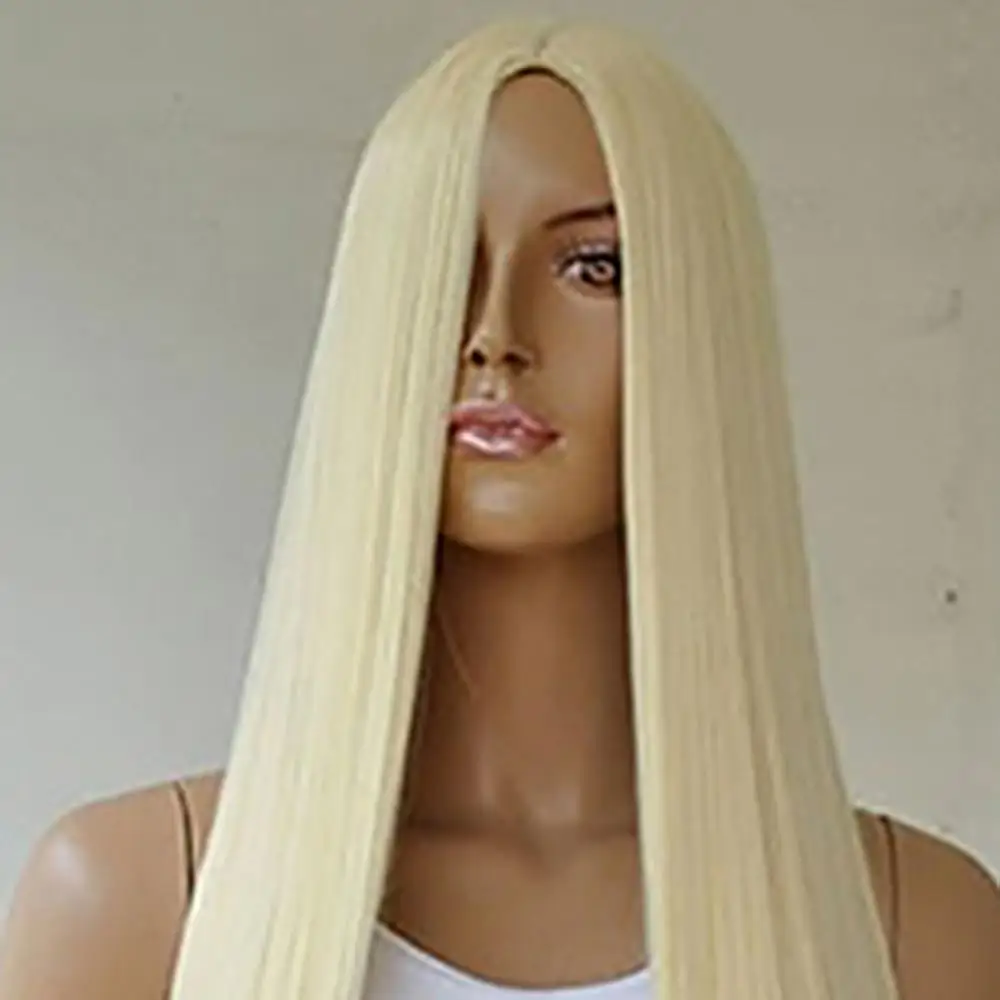 80cm Women Long Straight Full Wig Hair Blonde Synthetic No Bangs Cosplay Party Lace Front Synthetic Wigs For Women Black Colored