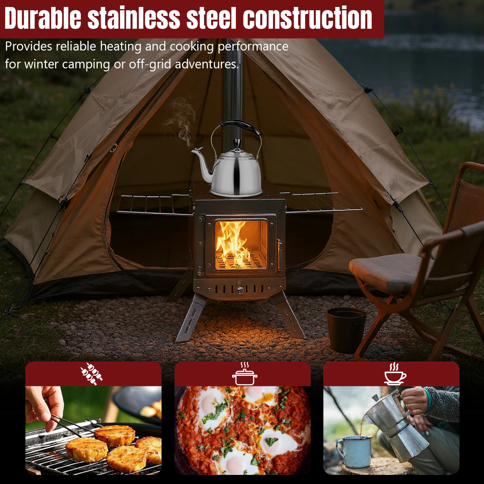 

Large Tent Stove with Chimney Pipe Outdoor Heating Stove Rust Proof Fire Viewing Wood Stove for Tents Shelters Camping