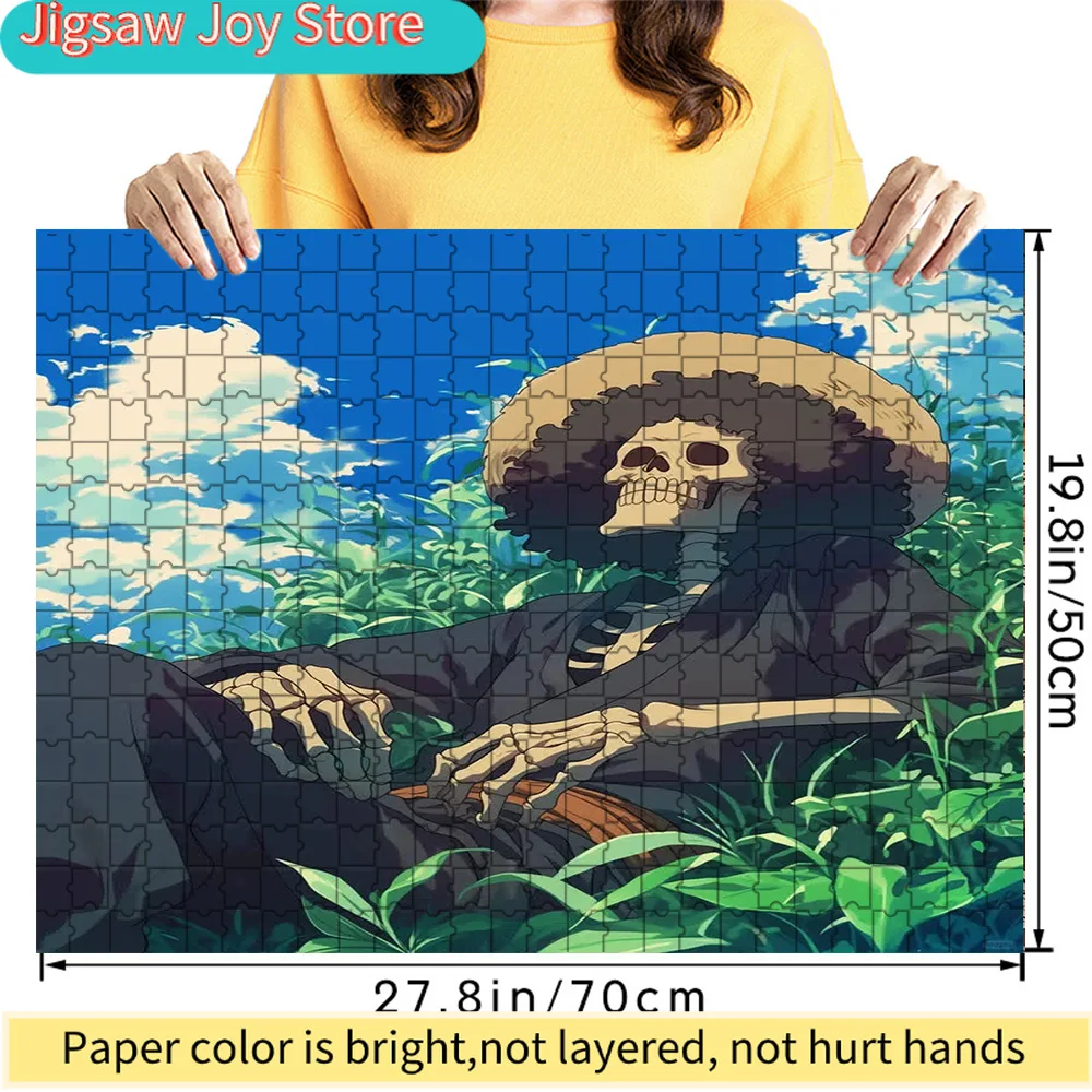 

Premium Paper Jigsaw Puzzle One Piece Brook Relaxing in Grass Field with Straw Hat Scene Anime Art High Quality Cardboard Puzzle