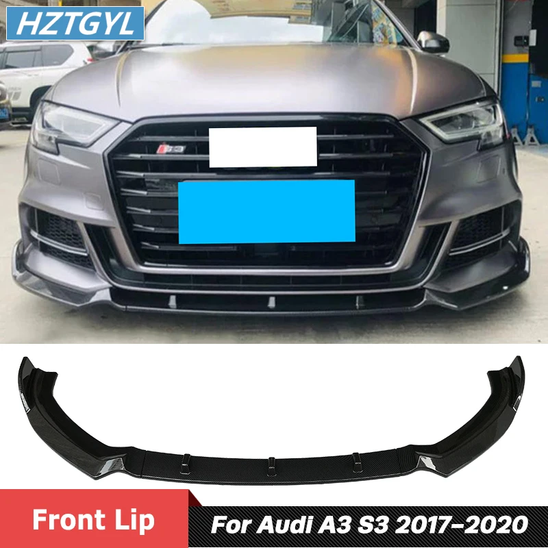 3 PCS ABS Material Front Bumper Lip Splitters For Audi A3 Sline S3 2017-2020