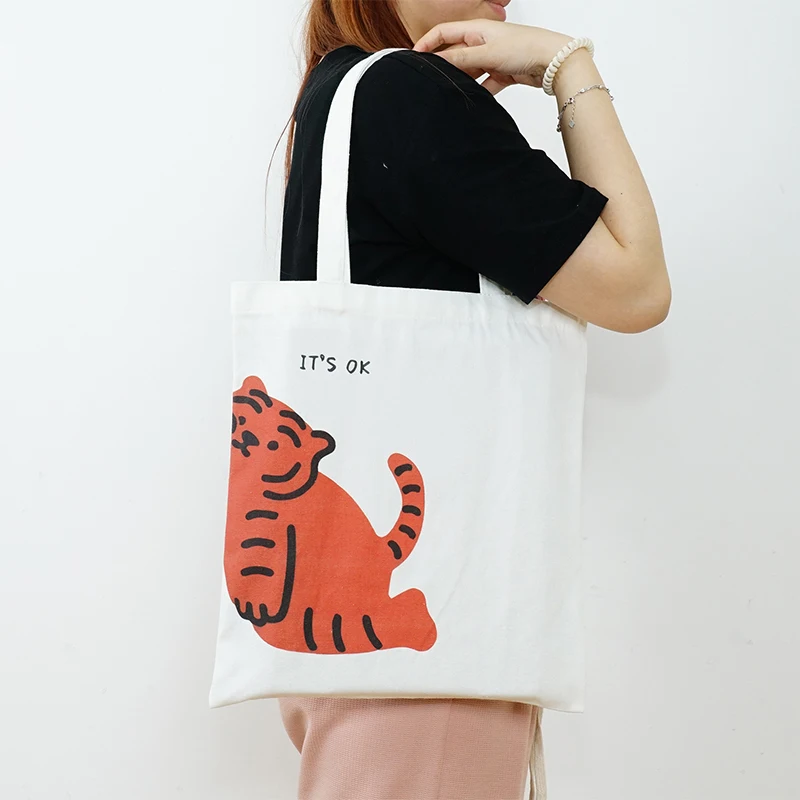 34*38cm Canvas Tote Bag Cats Handbag Harajuku Animal Shopper Bags Cartoon Cat Aesthetic Tote Bag Female Shoulder Bag