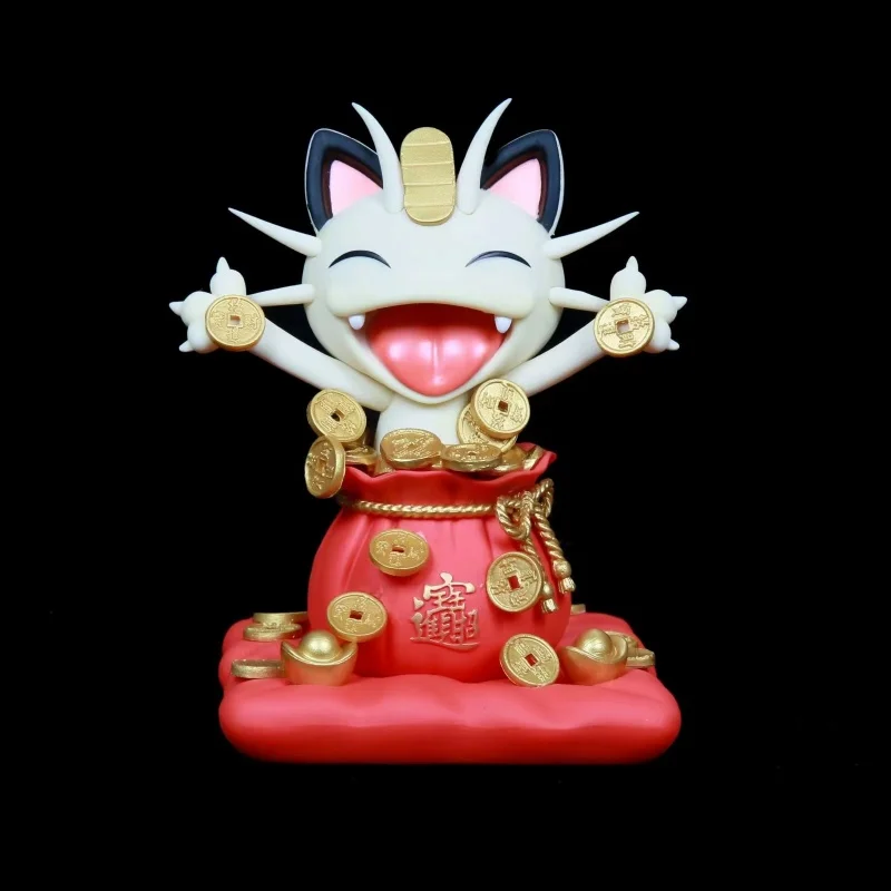 13cm Anime Figure Gk PokéMon Rocket Team Sprinkle Gold Coins Beckoning Meow Meow Model Figure Desktop Ornament Gifts