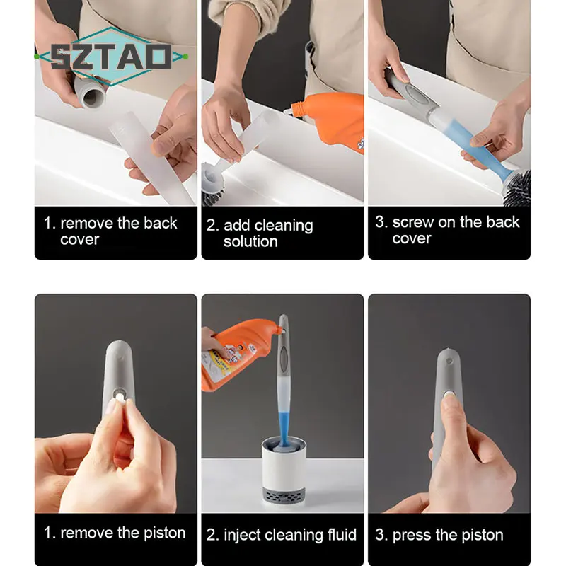 

SZTAO Refill Liquid Silicone Toilet Brush Long Handle Wall-Mounted Cleaning Brush for Bathroom Cleaning Tool WC Accessories