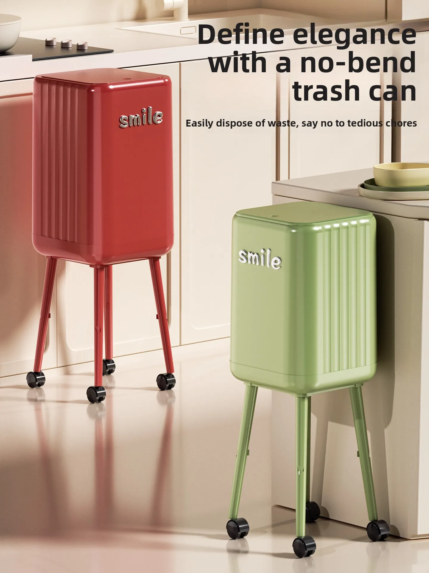 

Kitchen Tra Can Home Use Large Capaci Mobile High Foot with Cover No Need to Bend over Wheel Barrow Design PET Material