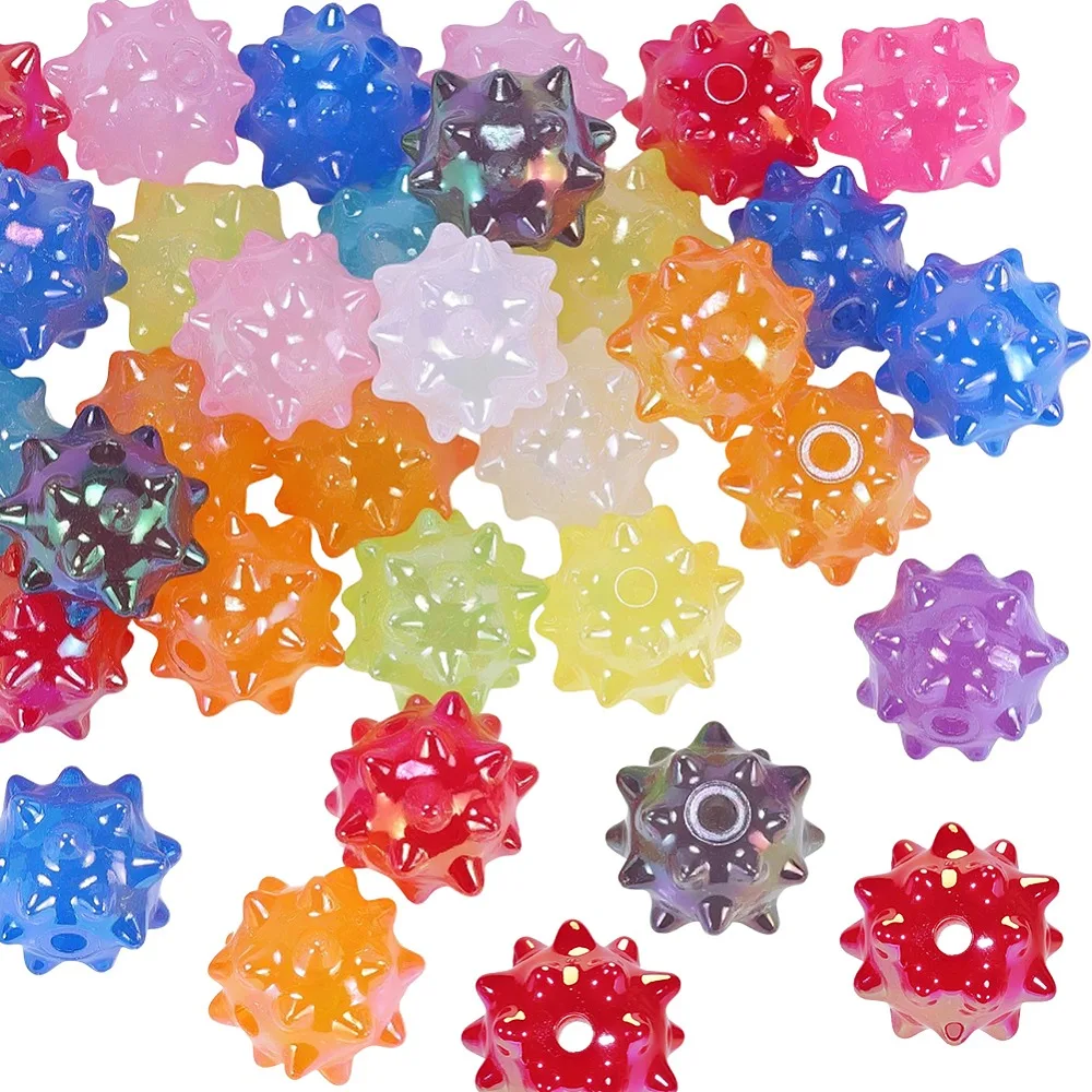 40Pcs AB Plating Opaque Acrylic Beads Sea Urchin Mixed Color 14.5x17.5~18.5x17.5~18.5mm Hole: 2.5mm