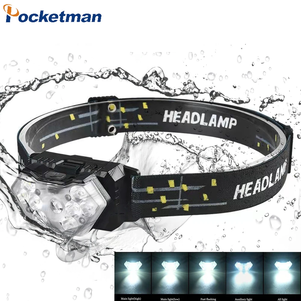 NEW Style COB+9*LED USB Rechargeable Headlamp 5 Lighting Modes Headlight Outdoor Hunting Camping Flashlight Torch