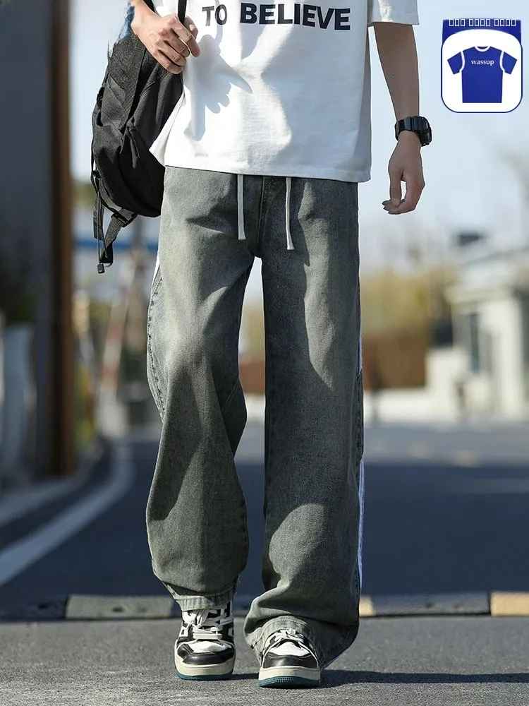 

Мужские джинсы Waed винтажного стиля, прямого кроя, повседневные, осенние, из смесовой хлопковой ткани, молодежные, для работы, в американском стиле, в полоску