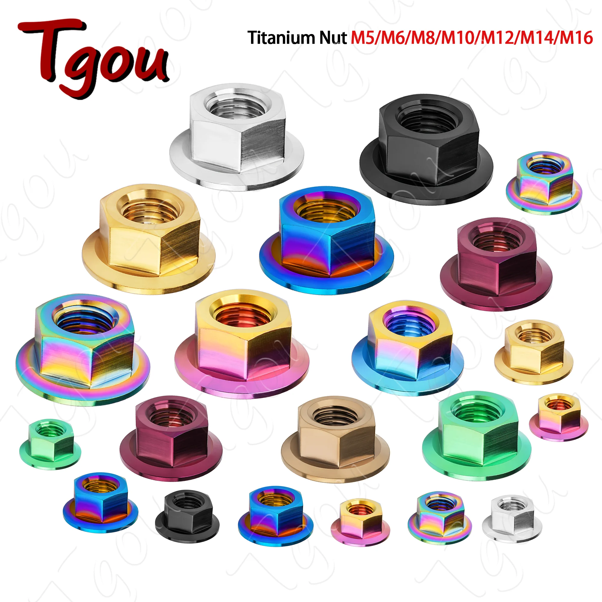 Tgou Titanium Nut M5/M6/M8/M10/M12/M14/M16 Flange Nuts Tc4 Motorcycle Modification