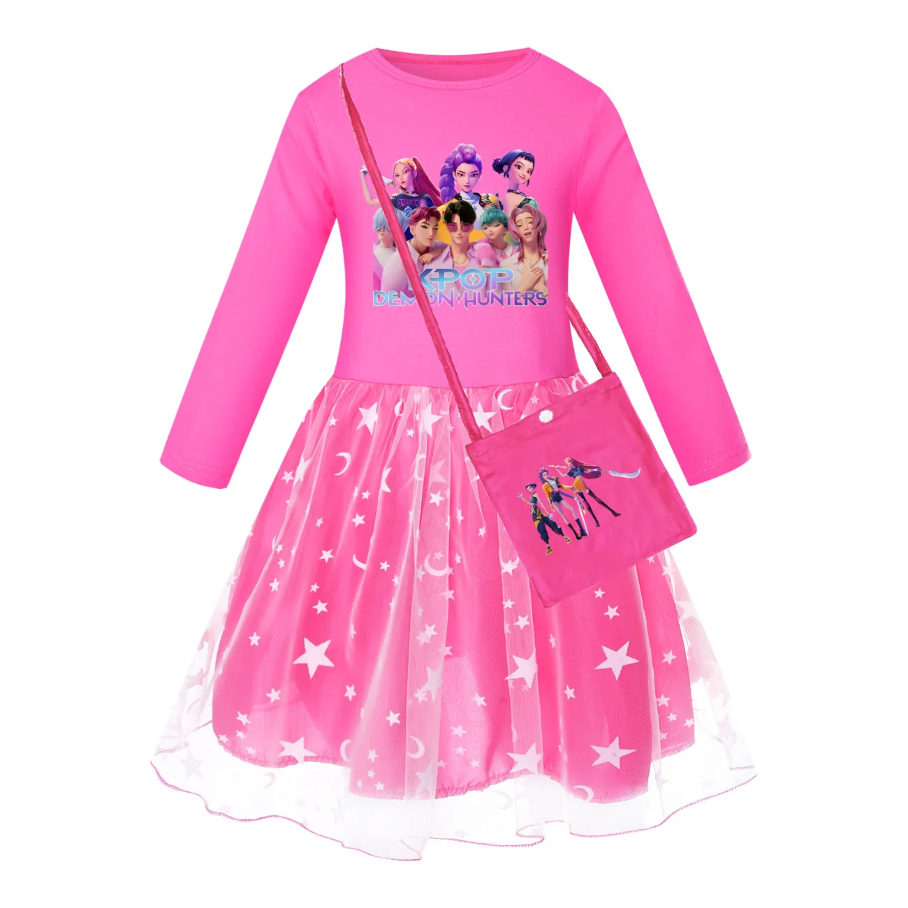 KPop 악마 사냥꾼 Huntrix 어린이 옷 긴 소매 드레스 레인보우 풀 드레스 십대 만화 소녀 의류 파티 의류 선물