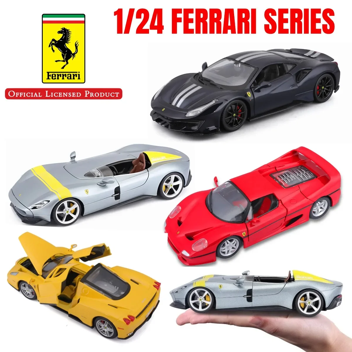 Bburago 1:24 Ferrari 250 GTO Replica Car Model Scale 458 488 Monza Enzo Miniature Toy - Gift for Diecast Car Enthusiasts