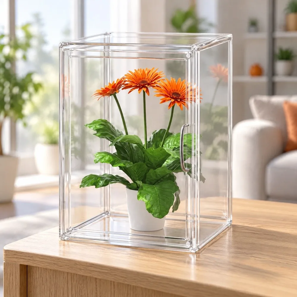 Stackable Tabletop Plant Enclosure With Magnetic Door Indoor Small Plant Shelter For Small Young Plant Cultivation Home Garden