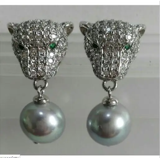 

charming 10-11 mm tahitian round grey pearl earring