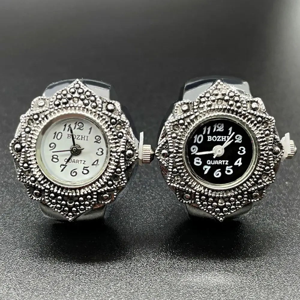 Vintage Mode Geschenk Digitaluhr Ringuhr elastische dehnbare Ringe runde Quarz-Fingerringe