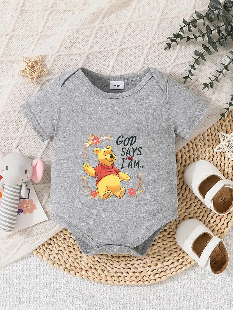 

【Официально лицензировано】 Детский трикотажный комбинезон-слип Disney «Винни-Пух» | «БОГ ГОВОРИТ, ЧТО Я...» — Цветочный принт с Винни-Пухом