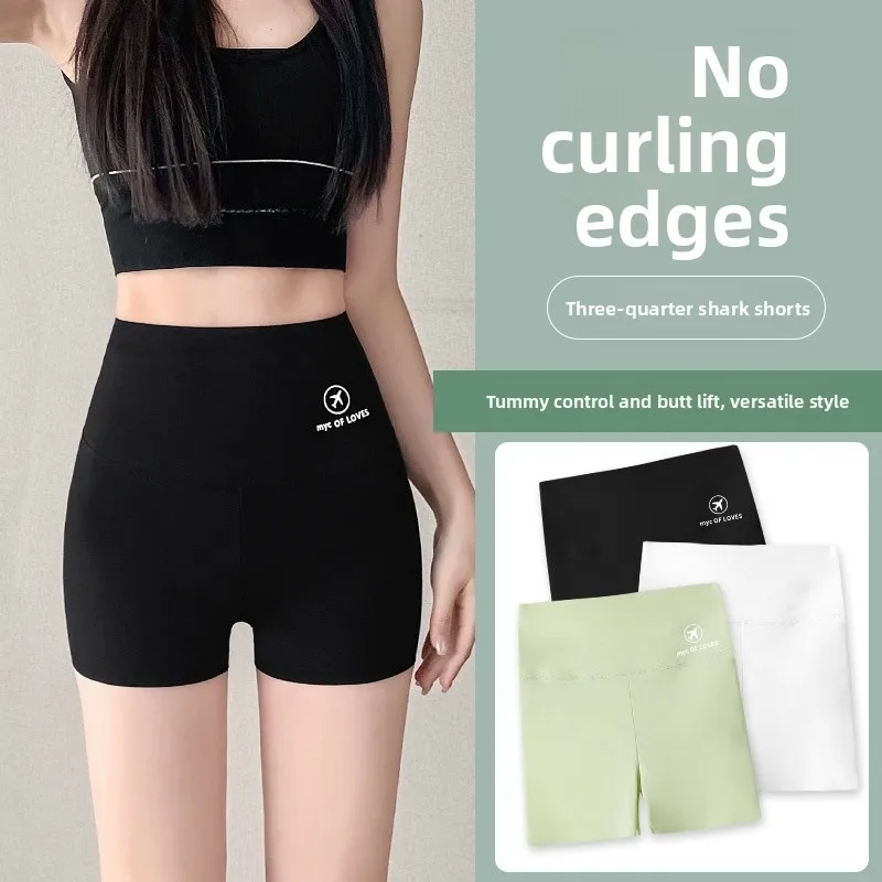 orts de Segurança Fs de Verão Finos com Cintura Alta, Calças de Pele de Tubarão Três Quartos, Yoga, Cico, Roupa ...